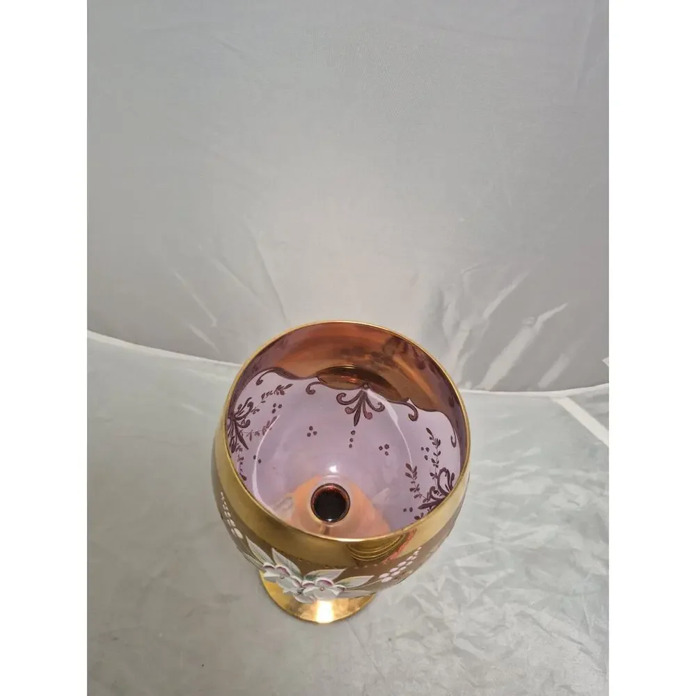 💥 Vintage Bohemia Czech Rose Flower Gold Gilded Floral Glass Wine Goblet